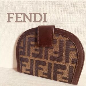 Fendi Zucca pattern Half Moon Bifold Wallet Leather Canvas